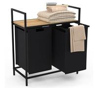 IDMarket - Cesta de lavandería de 2 contenedores DETROIT tela negra diseño industrial