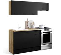 IDMarket - Cocina completa 180 cm Subtil con superficie de trabajo 5 elementos Madera y Negro
