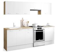 IDMarket - Cocina completa 240 cm SUBTIL con 7 encimeras de madera y blanco