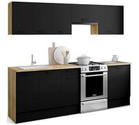 IDMarket - Cocina completa 240 cm sutil con encimera 7 elementos madera y negro