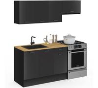 IDMarket - Cocina SUBTIL completa de 180 cm con encimera negra de 5 unidades y tapa de madera