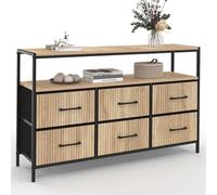 IDMarket - Cómoda con 6 cajones de tela Utah, 115 cm, con nicho efecto lamas, mueble de almacenamiento, diseño industrial