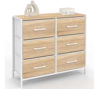 IDMarket - Cómoda con 6 cajones de tela Utah, 80 cm, mueble de almacenamiento, diseño industrial, madera y blanco