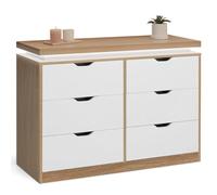 IDMarket - Cómoda con 6 cajones Luna LED 115 cm blanco y efecto madera