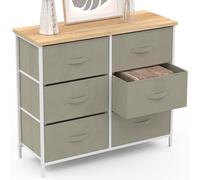 IDMarket - Cómoda de 6 cajones de tela Alta 80 cm gris claro y superficie efecto madera diseño industrial