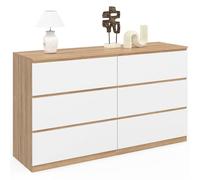 IDMarket - Cómoda de 6 cajones TOMI XXL 140 cm, madera imitación de haya y blanco