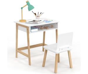 IDMarket - Conjunto de escritorio + 1 silla infantil Anatole con nicho blanco y madera