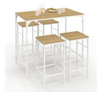 IDMarket - Conjunto de mesa alta de bar Detroit 100 cm y 4 taburetes madera y metal, color blanco