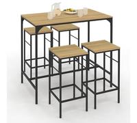 IDMarket - Conjunto de mesa alta de bar Detroit 100 cm y 4 taburetes, madera y metal, color negro