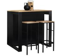 IDMarket - Conjunto de mesa de bar con isla Juno de madera negra con bandeja de haya y 2 taburetes de bar Detroit