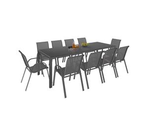 IDMarket - Conjunto de muebles de jardín MADRID mesa 240 CM y 10 sillas apilables gris antracita