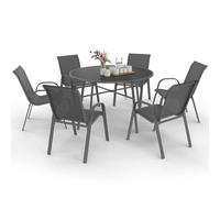 IDMarket - Conjunto de muebles de jardín Madrid - Mesa redonda de 120 cm y 6 sillas apilables - Gris antracita