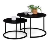 IDMarket Davis - Juego de 2 mesas bajas anidadas redondas 54/70 de metal negro mate diseño industrial