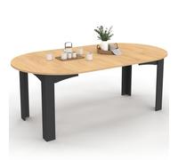 IDMarket Dona - Mesa de comedor extensible redonda 4-10 personas, color negro, bandeja de haya, 110-200 cm