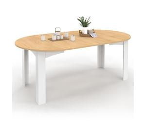 IDMarket - DONA mesa de comedor redonda extensible 4-10 personas, superficie con acabado en haya blanca, 110-200 cm