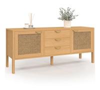 IDMarket EDHEN - Aparador bajo (140 cm, 2 puertas y 3 cajones, madera y cannado), Estanteria Almacenaje, Mueble