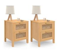 IDMarket EDHEN - Juego de 2 mesitas de noche - 2 cajones cannage y madera