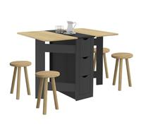 IDMarket - EDI Consola plegable para 2-4 personas con 3 cajones negros, superficie efecto haya 103 x 76 cm