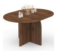 IDMarket Edith - Mesa de comedor extensible japandi redonda (4 - 8 personas), diseño central, color nogal