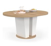 IDMarket ELIAD - Mesa de comedor extensible redonda para 4-8 personas, madera y blanco, 110-150 cm