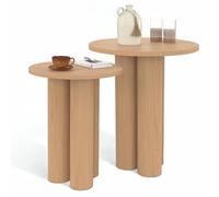 IDMarket Eloise - Juego de 2 mesas auxiliares redondas (35/40 cm, madera clara)