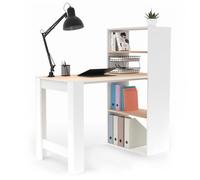 IDMarket - Escritorio biblioteca Ben con estantes blanco y haya
