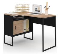 IDMarket - Escritorio de esquina Rob negro y forma de haya nicho de almacenamiento y puerta de diseño industrial