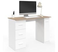 IDMarket - Escritorio derecho Mae 3 cajones y puerta armario blanco y madera