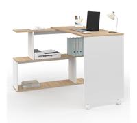 IDMarket - Escritorio esquinero giratorio 180° Joy estante forma S madera forma haya y blanco