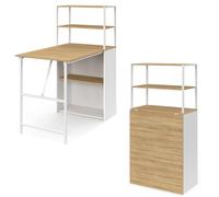 IDMarket - Escritorio librería plegable RAY con madera efecto haya y tablero plegable blanco