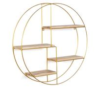 IDMarket - Estantería de pared redonda Lily 4 niveles Madera y metal dorado, diseño industrial