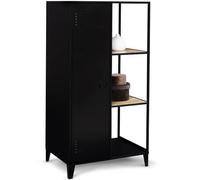 IDMarket ESTER - Armario-estante armario 1 puerta metal negro y madera diseño industrial