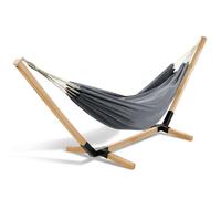 IDMarket - Hamaca con soporte de madera y tela gris antracita TAHITI