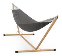 IDMarket - Hamaca con soporte de metal efecto madera y tela gris antracita