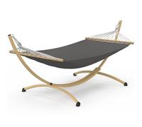 IDMarket - Hamaca XL con soporte de metal con efecto madera y tela gris