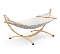 IDMarket - Hamaca XL con soporte de metal efecto madera y tela cruda