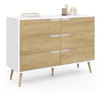 IDMarket Helsinki - Cómoda 6 cajones (115 cm, escandinavo), color blanco y haya efecto haya, color blanco