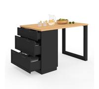 IDMarket - Ilot Central - Comedero de pie 4 personas VITO 130 cm cacerola 3 cajones negro y bandeja madera