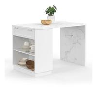 IDMarket - Isla Central de Cocina Alta para 4 Personas VITO 130 cm Blanco con Encimera de Mármol Alaska