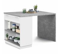 IDMarket - Isla central para 4 personas, Vito, 130 cm, blanco y superficie en aspecto de hormigón