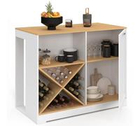 IDMarket - Isla de mesa Vito de 113 cm con estante para botellas de madera blanca y tablero en imitación de madera de haya