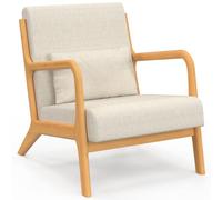 IDMarket Joseph - Sillón escandinavo en tejido beige, reposabrazos y patas de madera