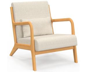 IDMarket Joseph - Sillón escandinavo en tejido beige, reposabrazos y patas de madera