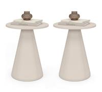 IDMarket - Juego de 2 mesas auxiliares redondas, extremos de sofá, mesita de noche, 40 cm, metal, color beige