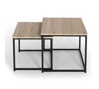 idmarket - - Juego de 2 mesas bajas encajables diseño industrial madera y metal negro
