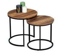IDMarket - Juego de 2 mesas bajas nido Hawkins redondas 40/45 madera oscura diseño industrial