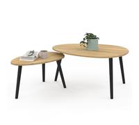 IDMarket - Juego de 2 mesas de café Gaia, madera y patas negras, escandinavas