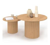 IDMarket - Juego de 2 mesas redondas Juliette 50/70 con efecto listones y listones de madera, color roble