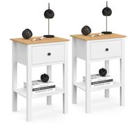 IDMarket - Juego de 2 mesillas de noche Achille con 1 cajón, 1 estante y bandeja, color blanco y tablero de madera