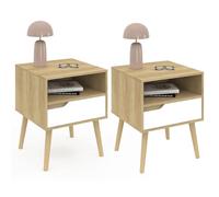 IDMarket - Juego de 2 mesillas de Noche escandinavas Helsinki de 1 cajón, efecto Blanco y haya